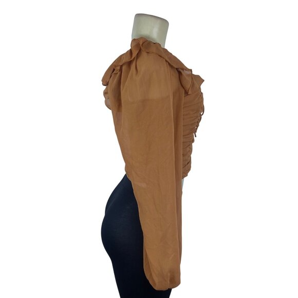 Idem Ditto Women’s Orange Polyester Ruched Long Sleeve Crop Top Size M - Picture 2 of 8